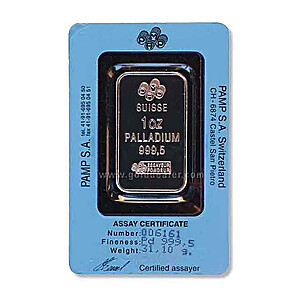 PAMP Suisse Palladium Bar 1 oz Back